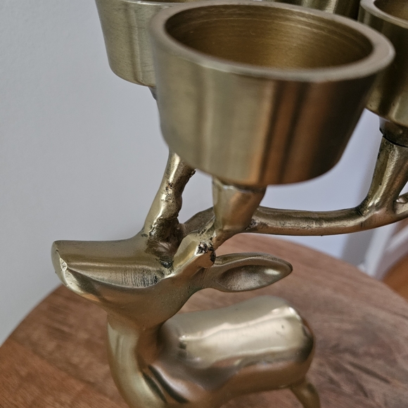 Vintage Brass Reindeer Six Tealight Candleholder 10.25" - Picture 6 of 7